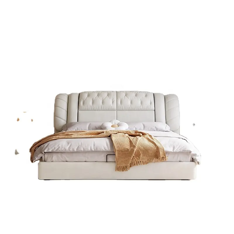 2024Fashional modern tarzı tasarım yatak ucuz yatak odası mobilyası up-holholking-size yatak ile komidin