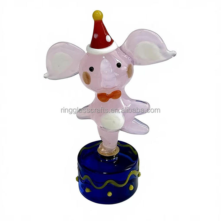 Handcrafted art glass rotating Pink Elephant figurine(85x60mm)