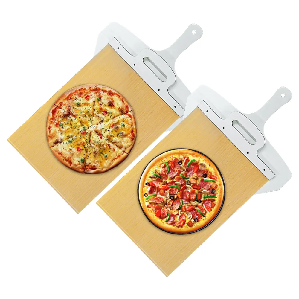 Venta caliente pala pizza scorrevole transferencia perfectamente antiadherente fácil deslizador Pizza paleta de madera súper deslizante cáscara de pizza con mango