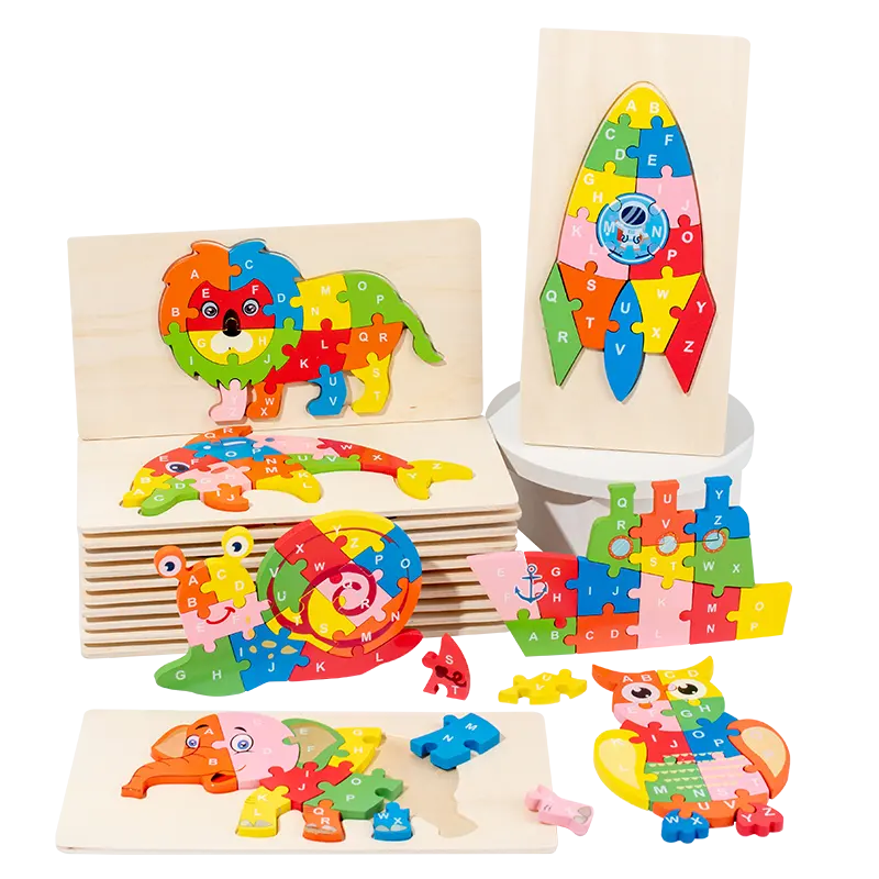 Jouet Montessori en bois personnalisé pour enfants, puzzle éducatif précoce, jeu de puzzle 3d pour animaux