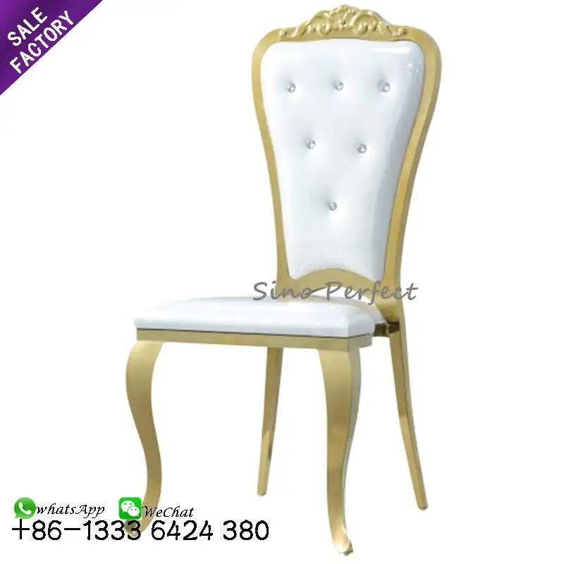 Chaise de luxe à dos doré en acier inoxydable, meuble empilable, usine chinoise, pour banquet et mariage, à vendre,