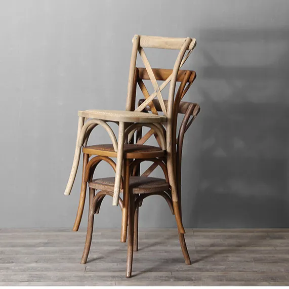 Silla apilable de madera curvada de estilo Vintage rústico, silla cruzada de madera, silla de comedor con espalda cruzada para restaurante Bistro