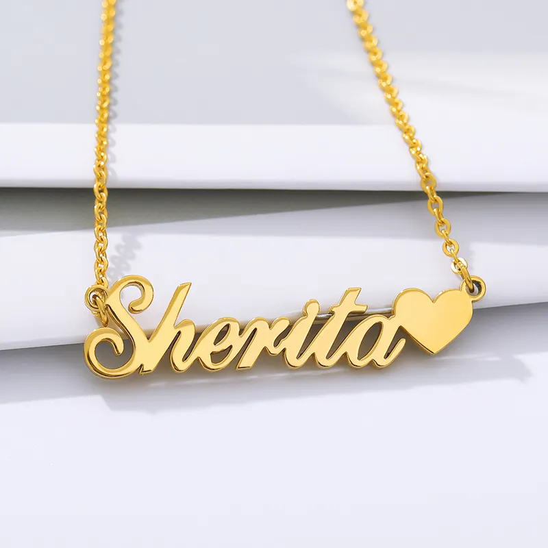 Bonito collar con nombre de corazón personalizado para mujer y niña, joyería, regalos, collares con iniciales de acero inoxidable dorados personalizados
