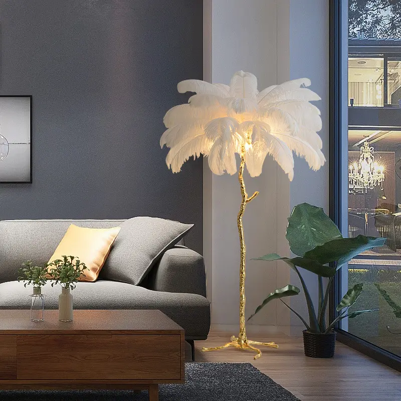Moderne nordische Luxus Schlafzimmer Wohnzimmer Harz Stehle uchte LED stehende Straußen feder Stehlampe