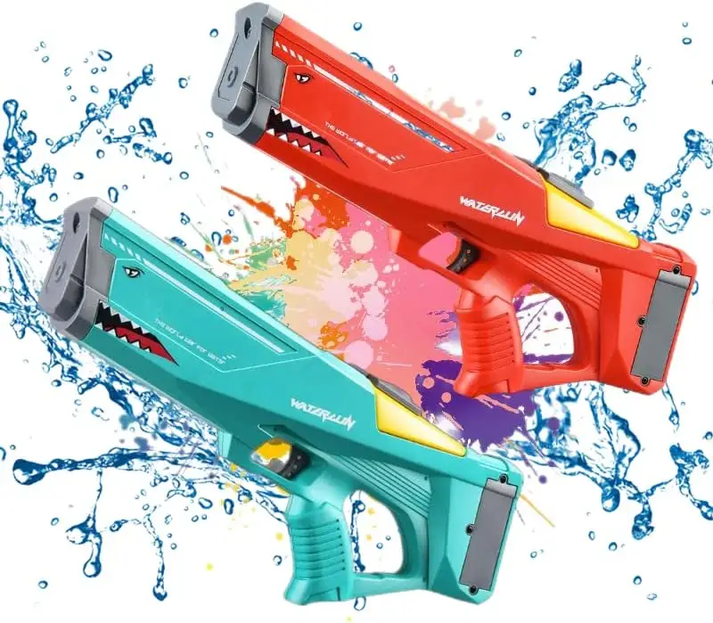 İndirim fiyat köpekbalığı elektrikli su tabancası çocuklar için otomatik oyuncak tabanca su tabancası pil süper sağanak su geçirmez güçlü