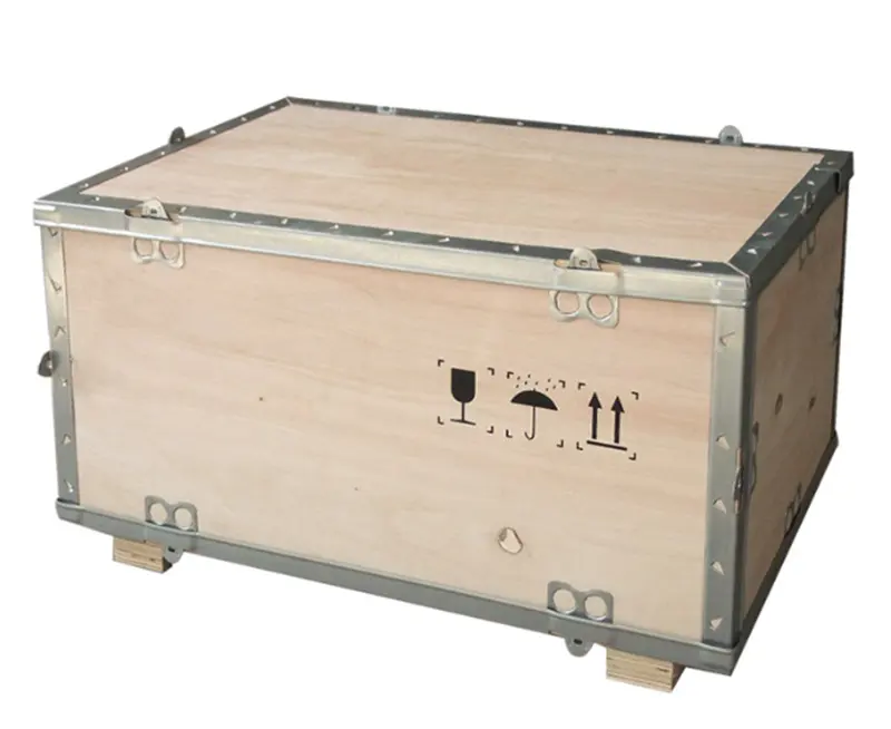 Fábrica vendas diretas borda aço caixas exportar madeira caixas compensadas