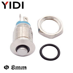Anello alto 8mm momentaneo 4 Pin pulsante on OFF luce rossa verde blu LED illuminata in metallo interruttore a pulsante 3V 12V 220V - Product Image 5