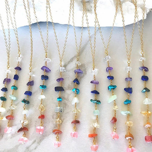 สร้อยคอคริสตัลอัญมณีธรรมชาติบำบัดด้วยกรวดหลากสีสร้อยคอโชกเกอร์สีทองแท้7สร้อยคอจักระสำหรับผู้หญิง - Product Image 3