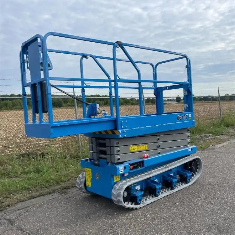 Aangepaste Hydraulische Areial Lift Platforms Mobiele Spoor Schaar Lift Elektrische Manlift Voor Landbouwgrond