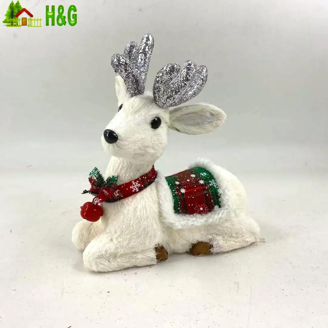 Adornos de decoración de año nuevo para el hogar, decoración de Navidad hecha a mano, ciervo de alambre blanco