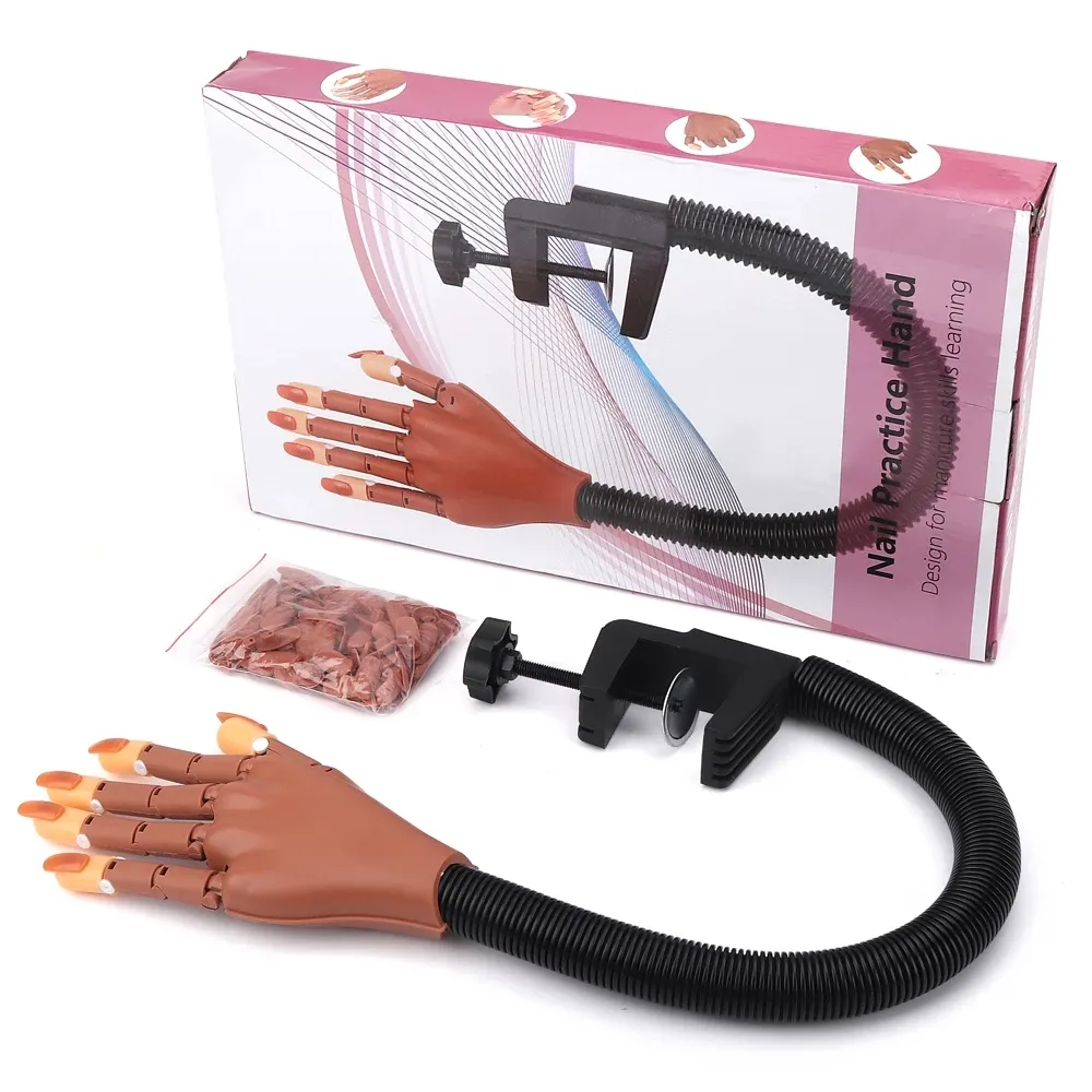 Nail Art Treinador Mãos Prática Mão + 100Pcs Dicas de unhas Ajustável Plástico Flexível & Soft Prática Modelo DIY Manicure