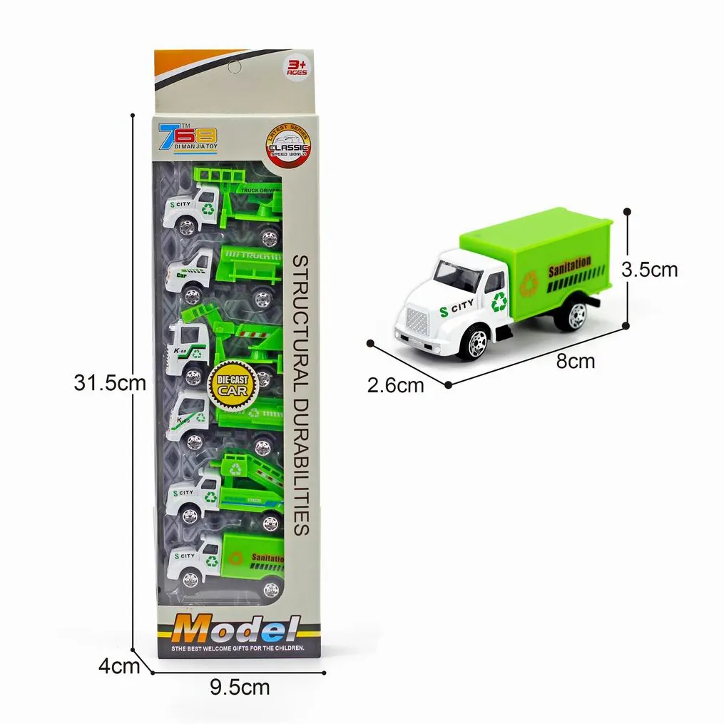 Caminhão de lixo ambiental fundido, modelo de veículos de brinquedo de carro fundido, transporte ambiental, caminhão de lixo, brinquedos de metal e liga de carros, caminhão de lixo verde