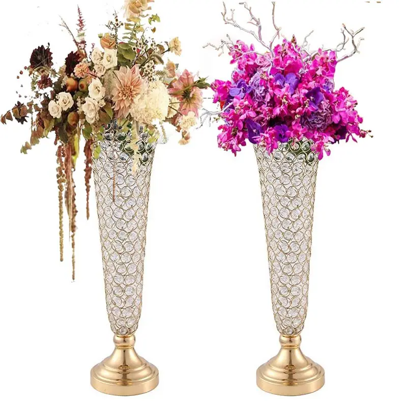 Centres de table de fête de mariage pour maison de vacances décoration de noël métal fer or perles de cristal support de fleurs vases