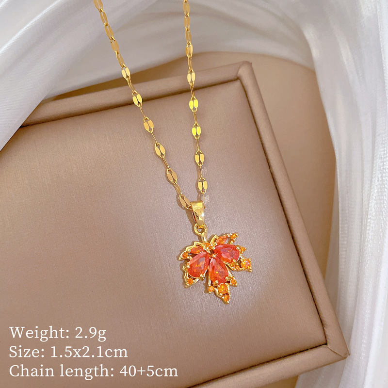 E131 Red titanium steel chain copper micro-inlaid pendant