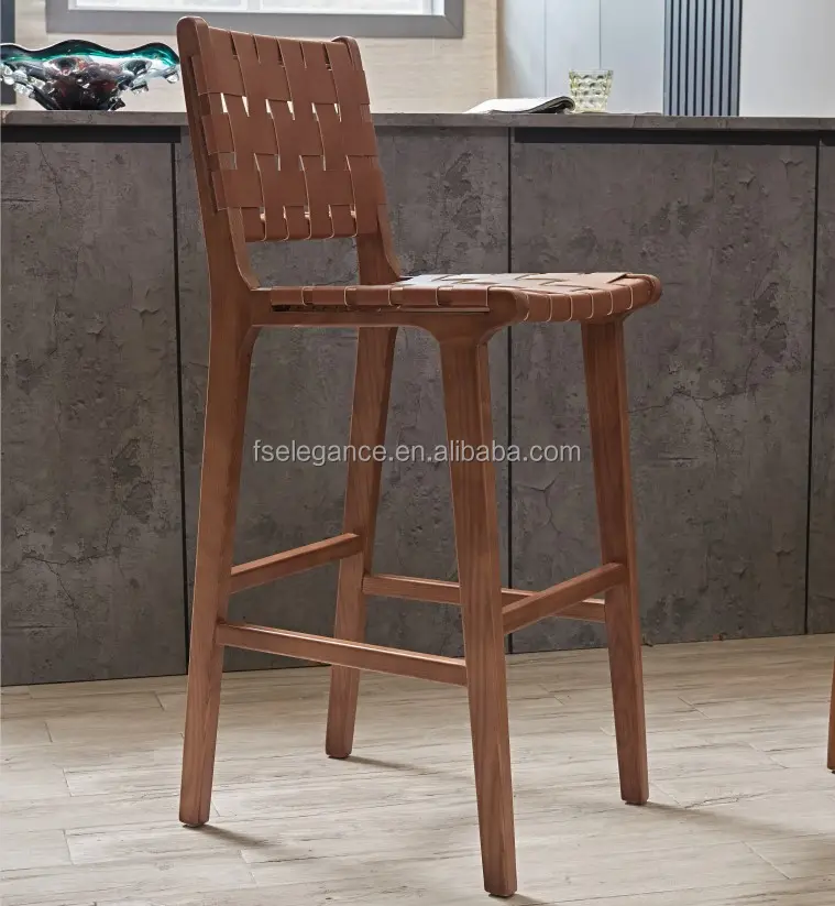 Short back French style wooden commercial rope modern kitchen bar counter high bar stools bar chairs