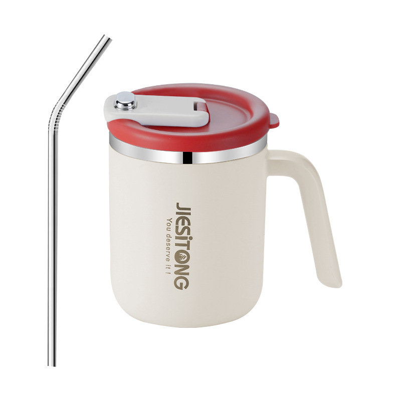 Tasse neuve blanche 500ml avec paille rouge