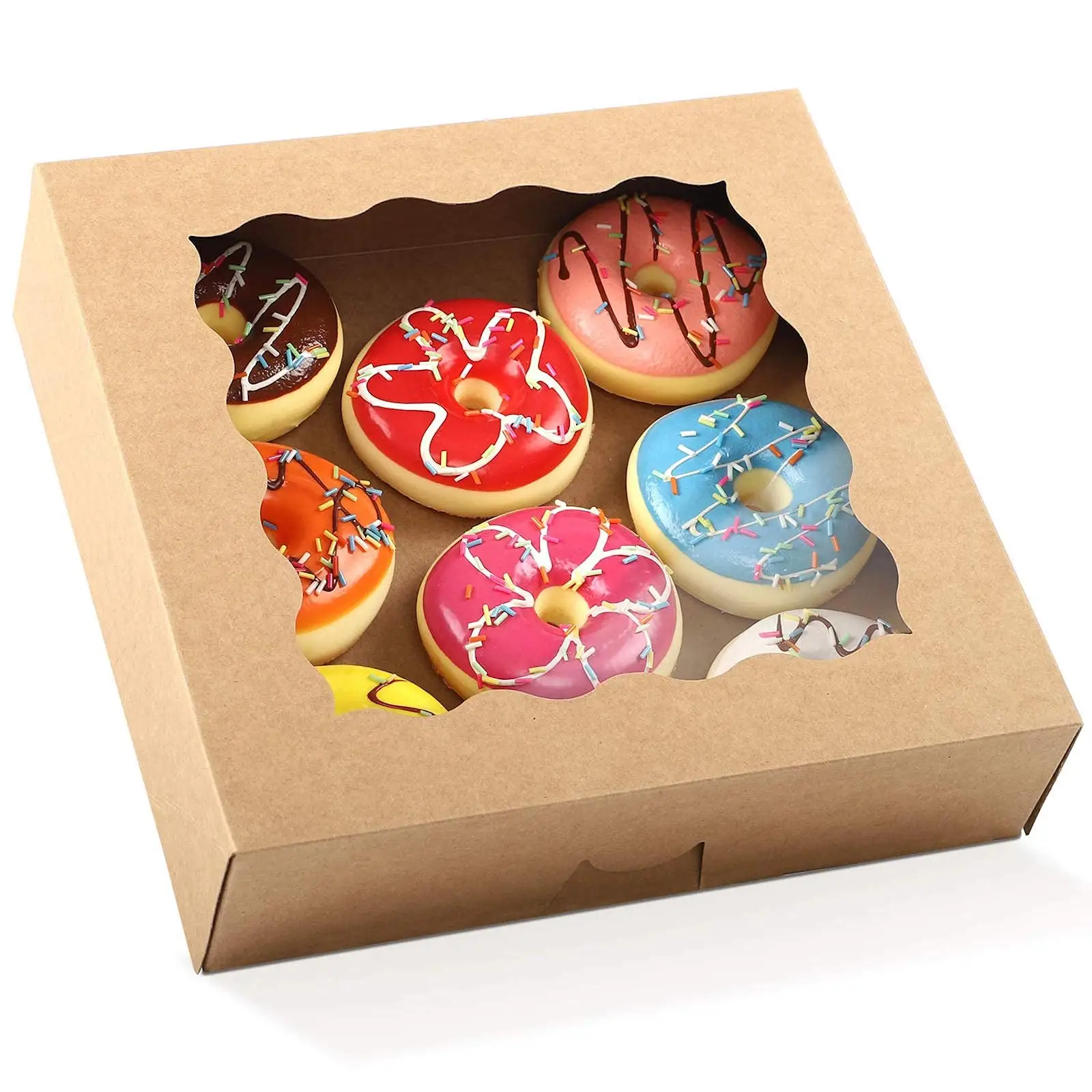 Bruin Pie Dozen 10x10x2.5in Kraft Cookie Papier Geschenkdoos Bakkerij Gebak Dozen Met Venster