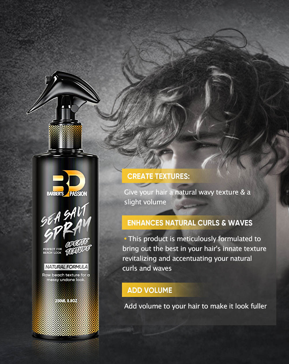 Pulvérisation de sel de mer-bouteille noire