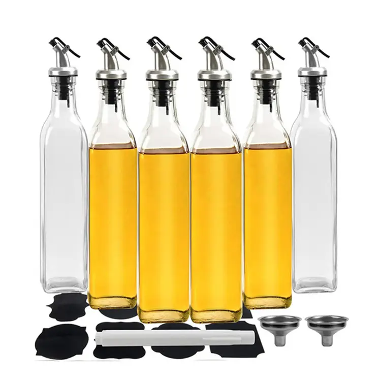 150 personalizzato ml 250ml 500ml chiaro quadrato di soia Sacue aceto da cucina condimento vino Marascra olio d'oliva commestibile bottiglie di vetro con coperchi