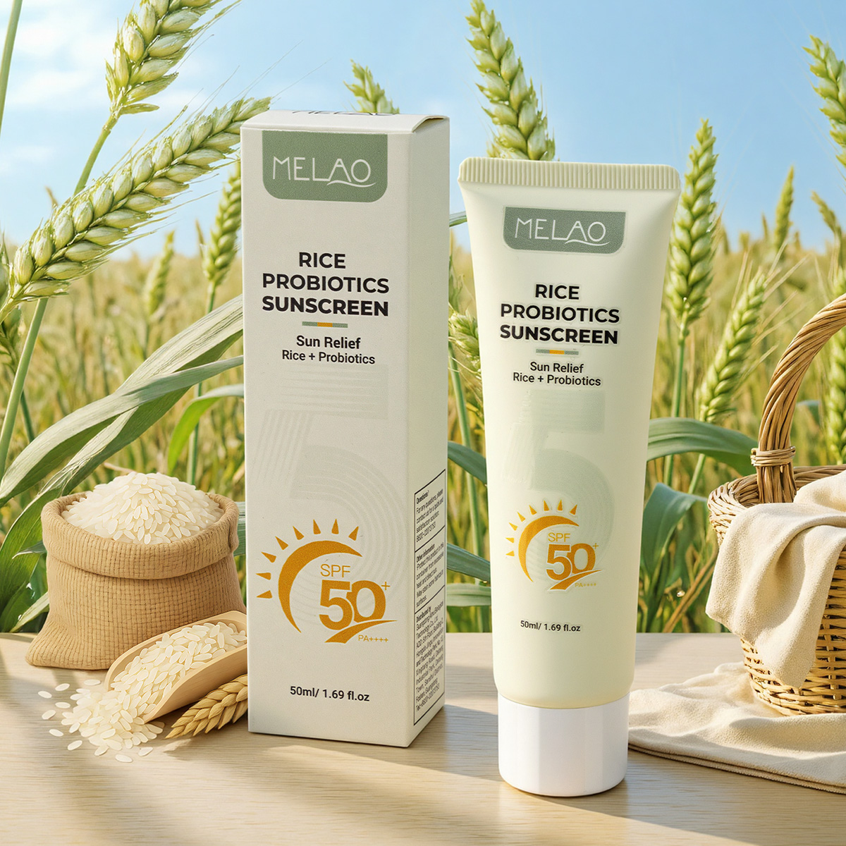 Crème solaire aux probiotiques de riz