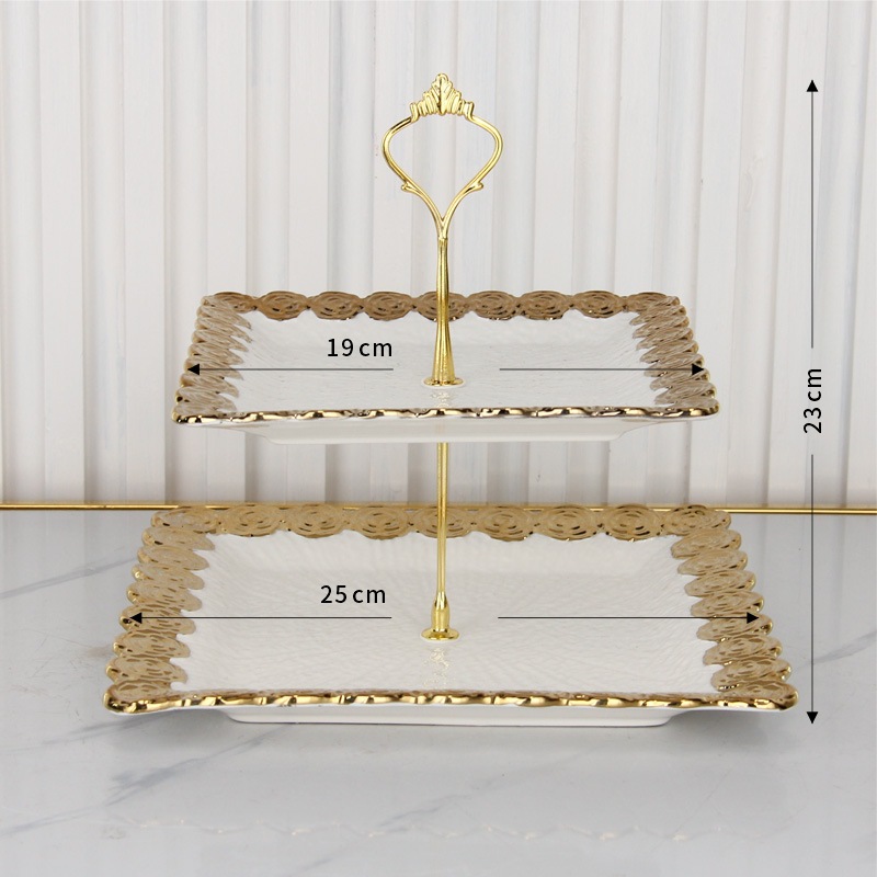 Assiette à collation carrée à 2 étages