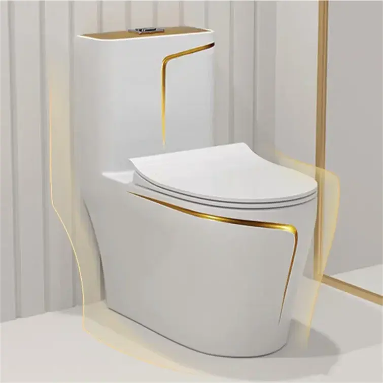 Lüks banyo beyaz altın tasarım sıhhi tesisat zemin monte stool çift sifonlu tuvalet kase seramik tuvaletler