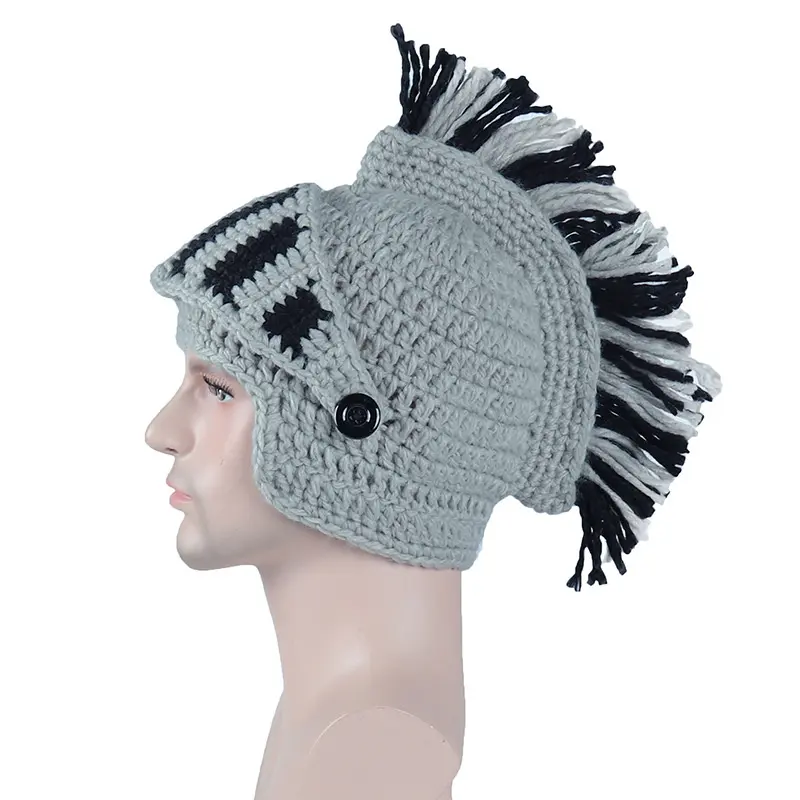 Nouvelle mode personnalité créative fête drôle chevalier casque chaud tricot chapeau tissé à la main bonnet en laine chapeau