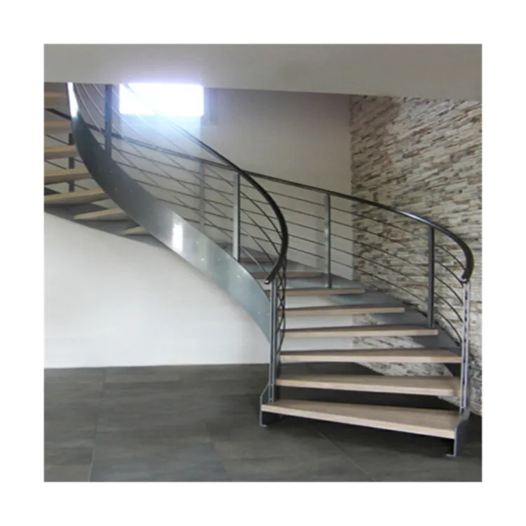 Fábrica de escaleras curvas que suministra peldaños de escaleras de madera para escaleras curvas Precio competitivo Escaleras de hierro