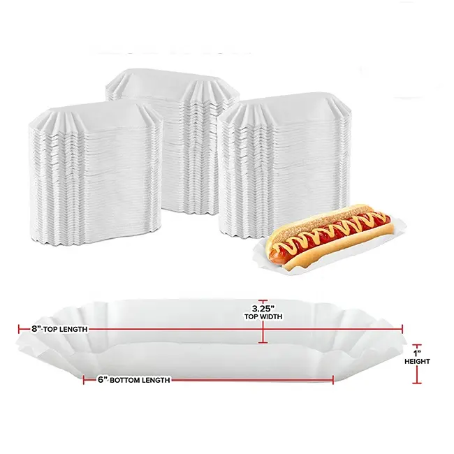 Paper Hot Dog Trays Fluted Paper Hot Dog Liners Disposable White Hot Dog Wrappers Rectangular Food Trays
