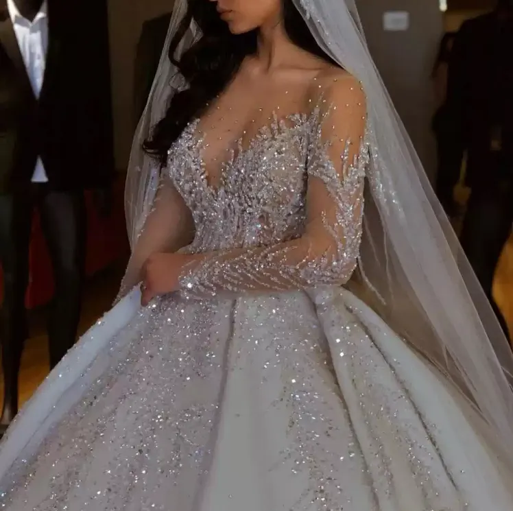 Sang trọng ren appliques sáng cộng với kích thước bóng Gown Wedding Dresses Bridal Dresses Istanbul đính cườm cô dâu Wedding gowns