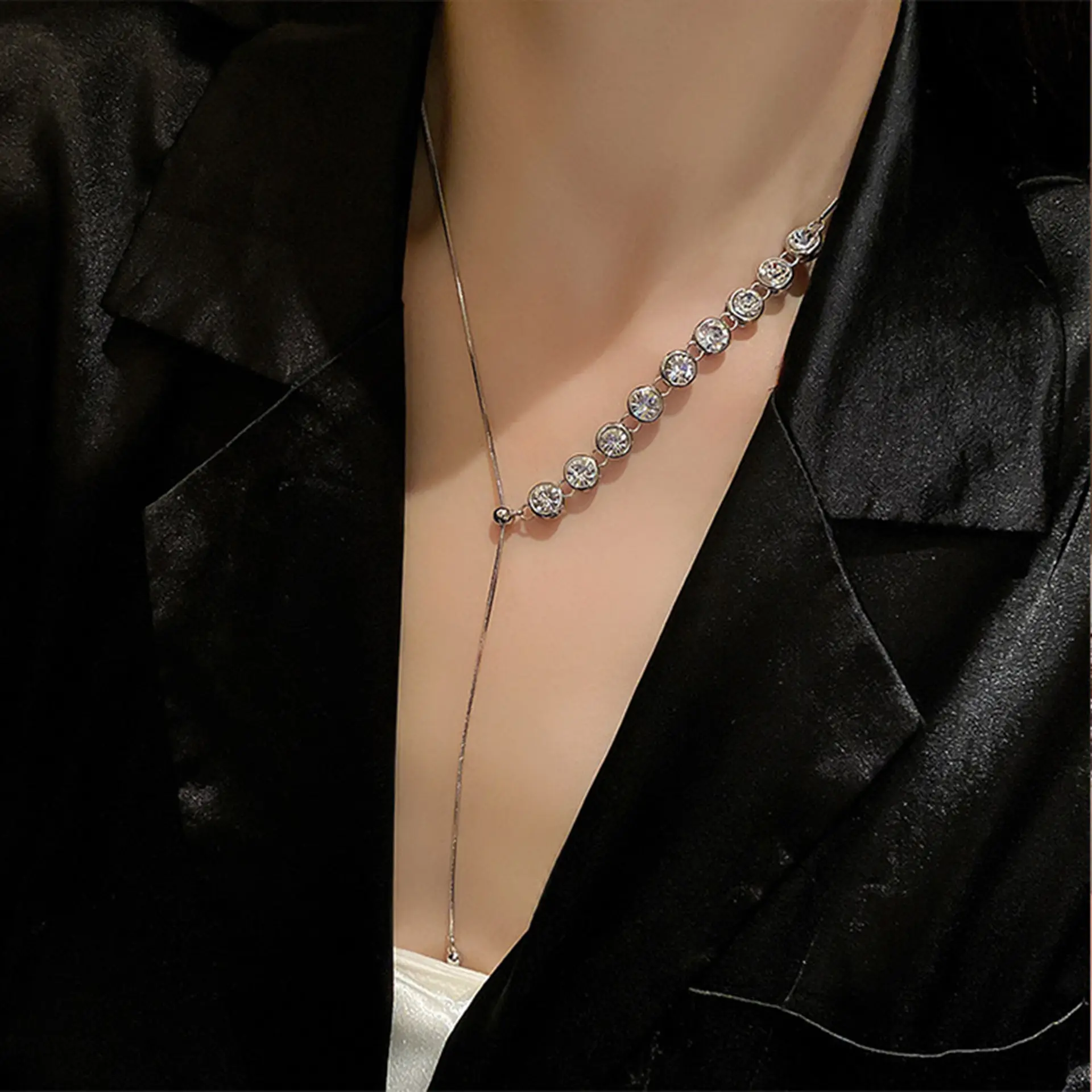 Ошейник G.T de cadena, простой чокер с блестящими стразами, 9 бусин из циркония, камень, бриллиант, ожерелье с регулируемыми бусинами и кисточками, ожерелья