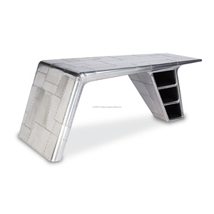 Home Office Hotel <span class=keywords><strong>Design</strong></span> Exclusivo Aviador Wing Desk Conjunto Completo Alumínio Mesa De Escritório Móveis com Gaveta