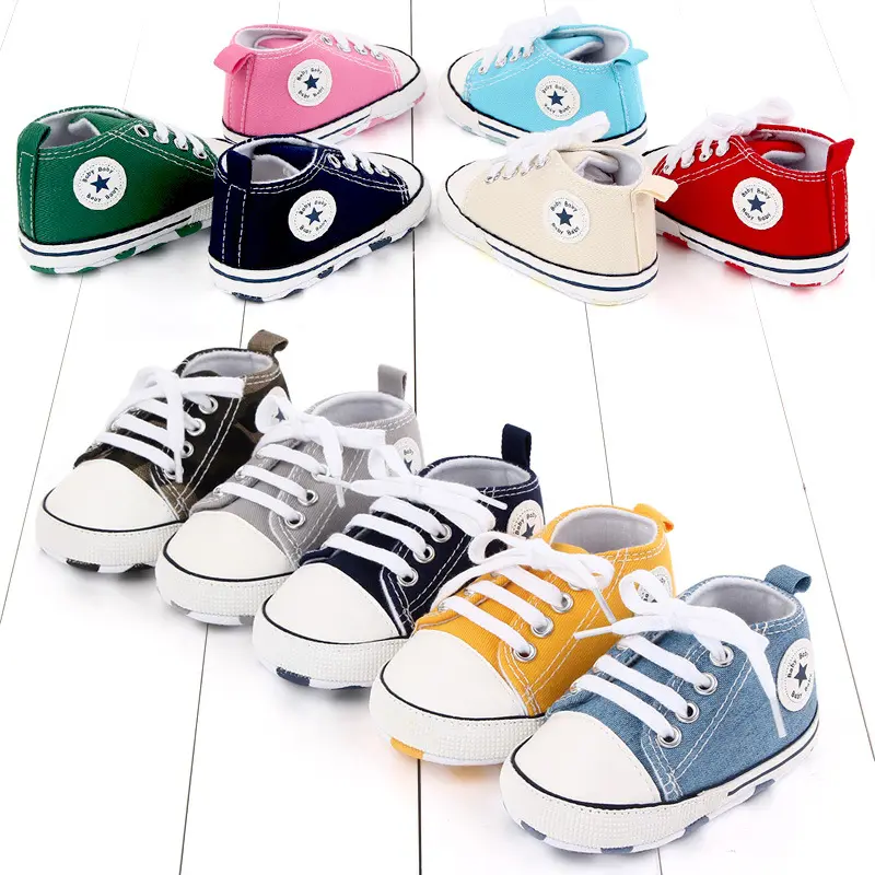 أحذية قماشية كلاسيكية متعددة الألوان للربيع والخريف للأطفال أحذية مشي بنعل لين للأطفال من عمر 0-2 سنة