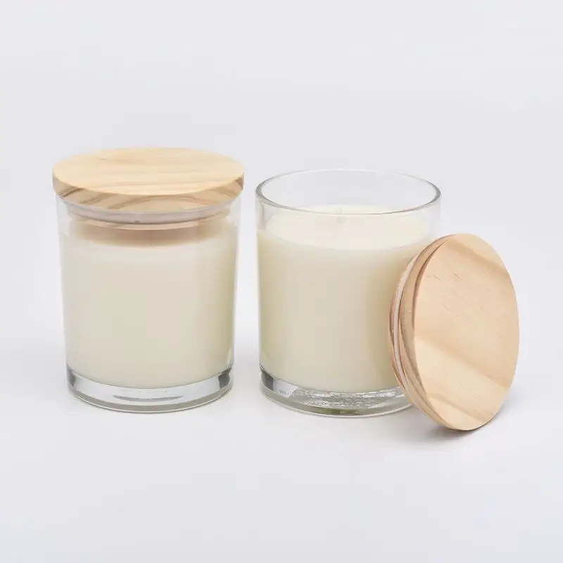 Dekorative glas kerze glas mit holz deckel duftenden kerze glas container glas kerze halter