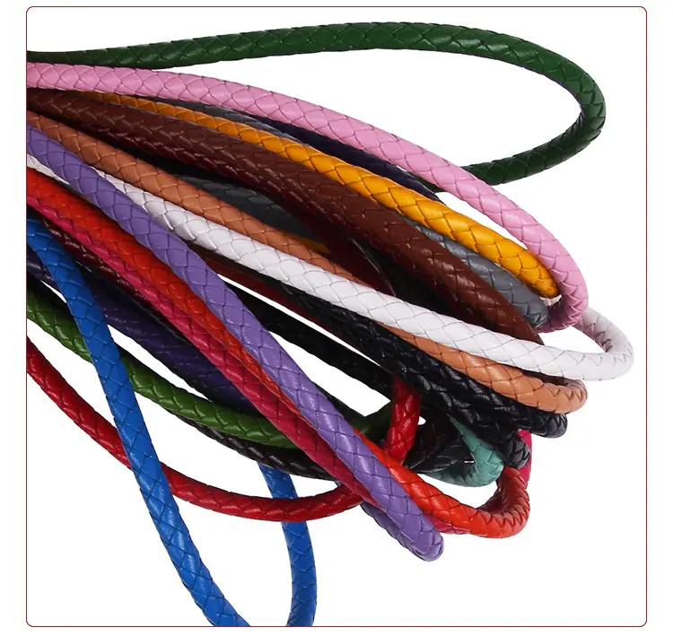 3/4/5/6mm colorido trenzado pulsera de cuero genuino hallazgos Cordón de cuero redondo cuerda DIY collar Fabricación de pulseras