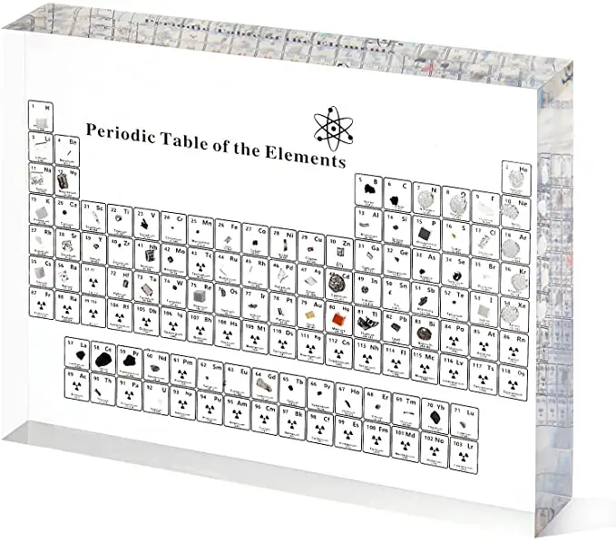 Grosir Tabel Periodik Chemica dengan Elemen Nyata Dalam Rak Display Akrilik untuk Hadiah Siswa Guru Hadiah Dekorasi Rumah