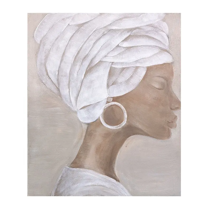 Peinture murale d'art décoratif de salon, peinture à l'huile sur toile de femme africaine noire peinte à la main
