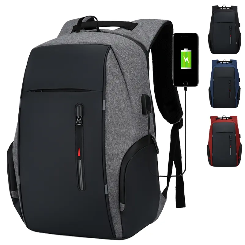 Mochila de poliéster resistente al agua para ordenador portátil de negocios, bolsa deportiva de viaje al aire libre con USB, 15,6 pulgadas