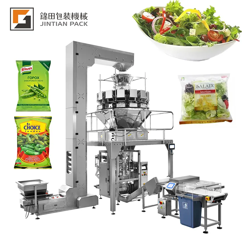 Máquina automática de envasado de vegetales frescos, frutas y verduras frescas, lechuga, pesadora multicabezal, embalaje de gránulos
