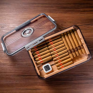 กล่องไม้ซีดาร์สองชั้นกล่องใส่ซิการ์ humidor ปิดความชื้นในปริมาณมากโปร่งใสสำหรับซิการ์ - Product Image 4