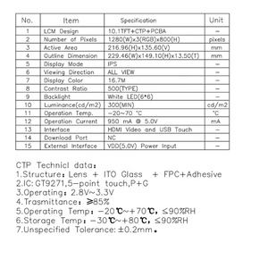 10,1 Zoll 1280*800 Bedienfeld LCD-Display CTP Touch PCBA-Modul Tft Kapazitiver Bildschirm Touchscreen Raspberry Pi - Product Image 6