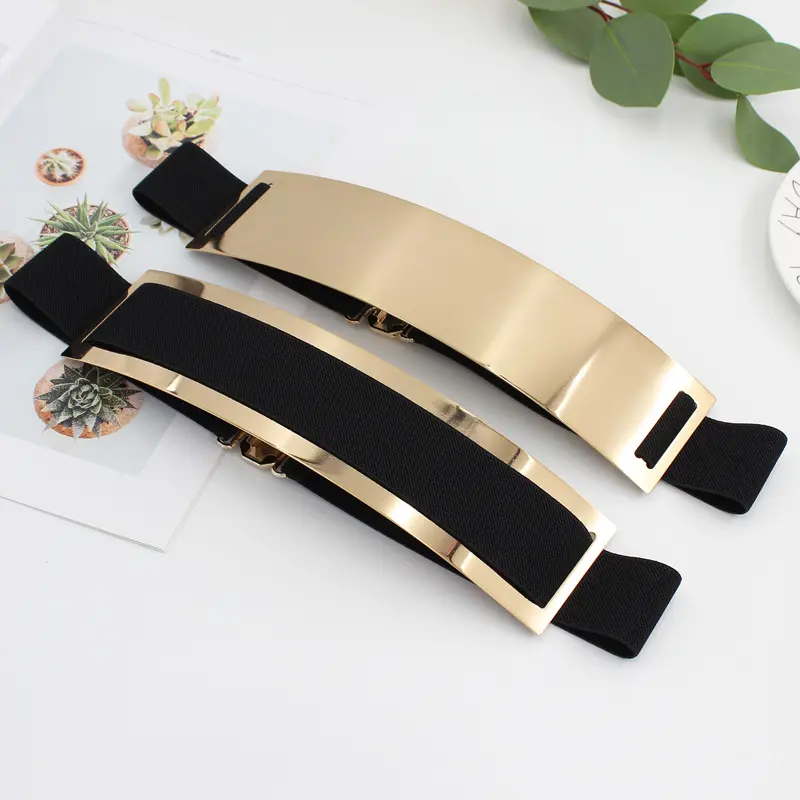 Fashionable sexy women's gold belt elastic mirror metal belt women's accessories luxury brand women belt