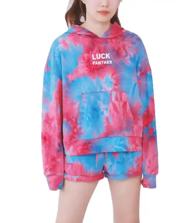 Luckpanther Customize 2 Piece Sets Tie dye Sports Casual Streetwear Gym Hoodie Sweatshirts Outdoors Oversized Hoodie And Shorts