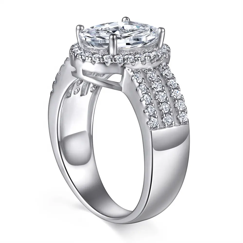 새로운 디자인 헤일로 결혼 반지 3ct 패스 다이아몬드 테스터 타원형 VVS Moissanite 반지 파인 쥬얼리 반지