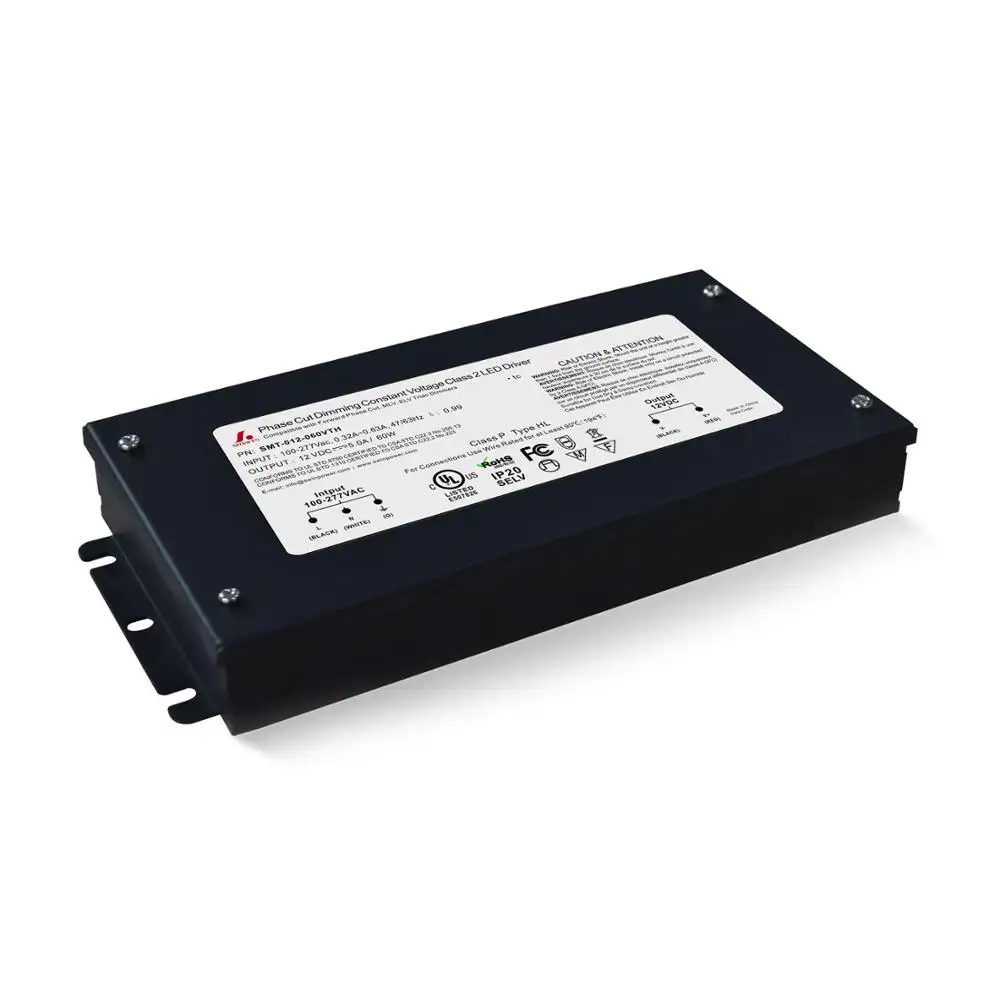 SMARTS 120V 277V class 2 dimmable led driver 12v 60w with metal junction box