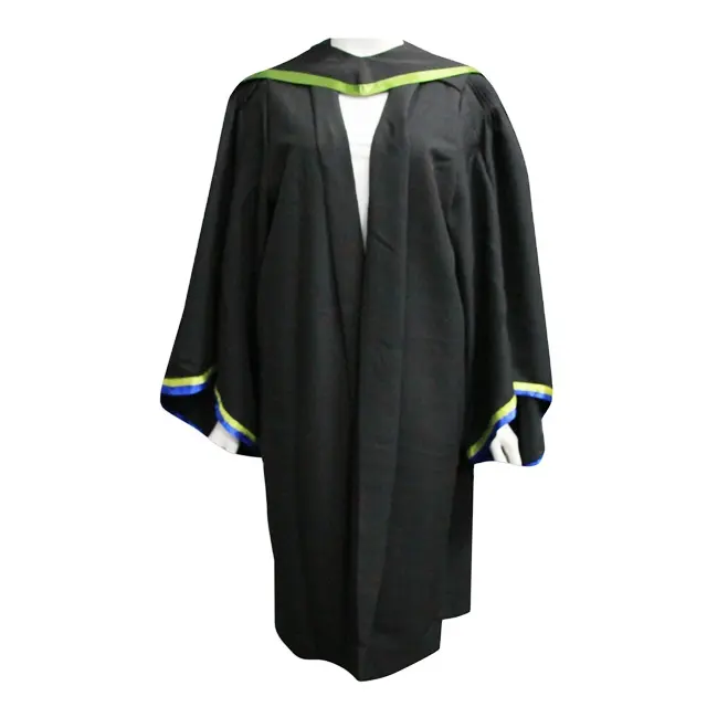 Vestido de graduação de cores preta personalizada, entrega rápida, logotipo, impressão, oem, faculdade e universidade