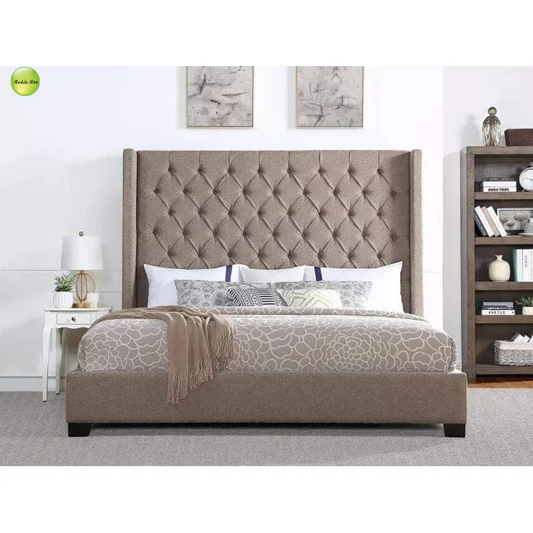 Cabecero grande de cuero suave para dormitorio, cama doble de madera sólida moderna, muebles de dormitorio de china