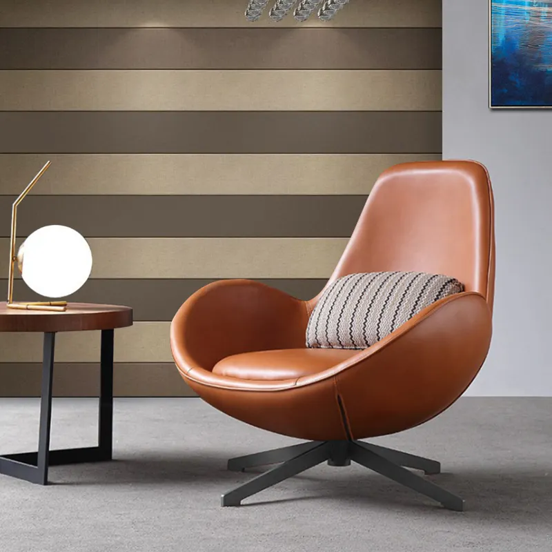 Silla moderna de cuero genuino para sala de estar, sillón de cuero genuino