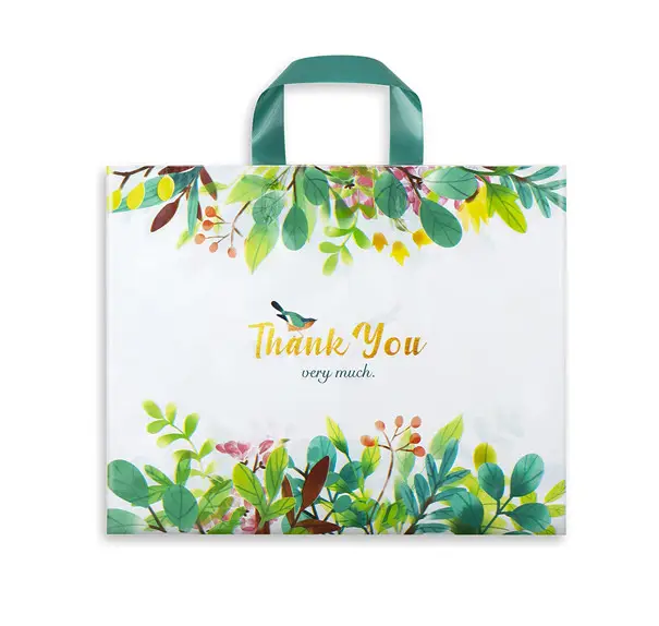 Environment Friendly Thank You Plastic Tote Shopping Bag with Soft Loop Handle