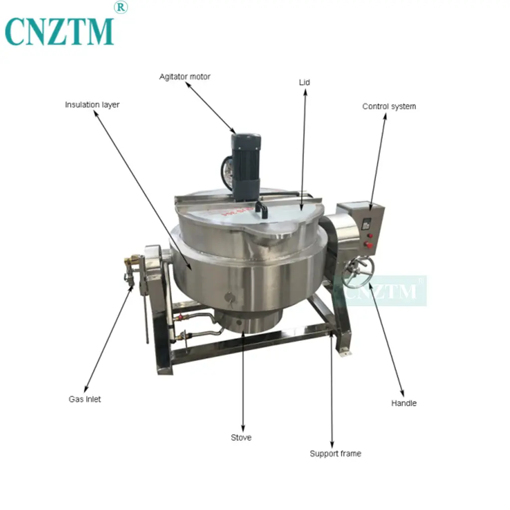 Jam Making Cooking Jacket Pot con Mixer per acqua di curcuma doppia cottura bollitore con rivestimento a Gas naturale tipo gpl